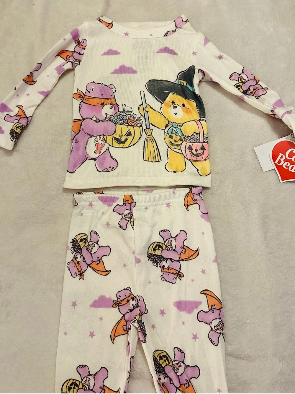 Care Bears Cream Pajama Set with Purple & Orange Halloween Prints